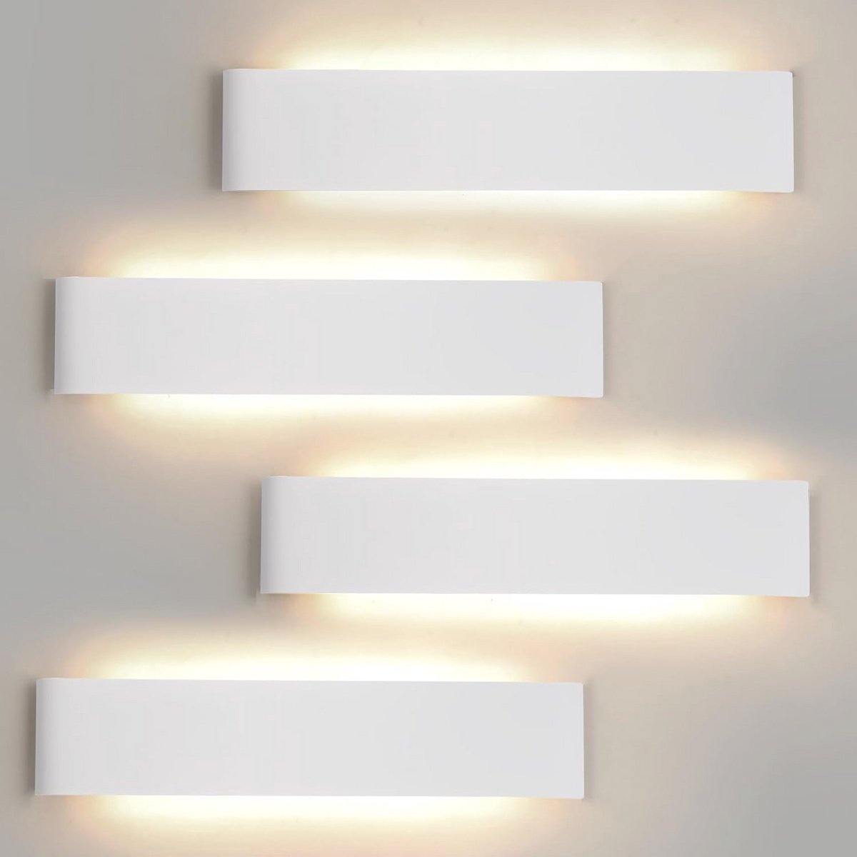 Dimbare wandlamp voor binnen, 24W, 3000K/4000K/6500K, moderne aluminium lamp, 4 stuks, 38 cm, IP44, voor kinderkamer, kantoor en woonkamer