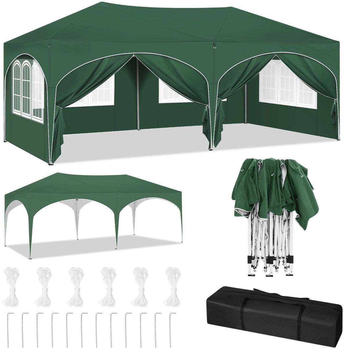 Opvouwbaar Paviljoen 3x6 m – Easy Up Partytent - Luifel met 6 Zijwanden – Verstelbare Hoogte – Waterdicht & UV-Bescherming – Pop up Feest Tent voor Tuin & Evenement – Inclusief Opbergtas
