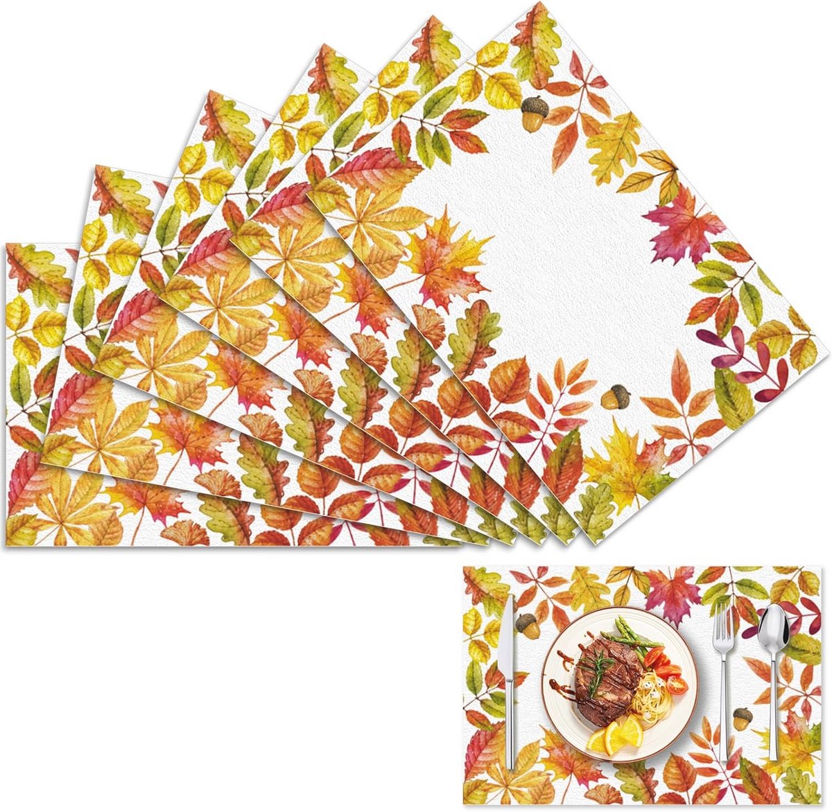 Herfst Tafelset met 6 Wasbare Placemat van Esdoorn