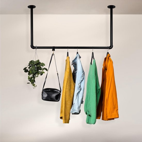 ZAQY Kledingstang, kast, buis, garderobe, houten kledingstang, voor het ophangen van kleding, zware garderobestang, met houdersets, afneembare gordijnroede, 100 kg laden