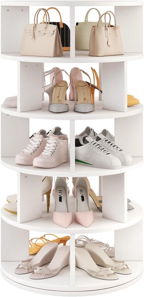 5 Tier Roterend Schoenenrek - 360° Draaiend Organizer voor 20 Paar Schoenen in Wit