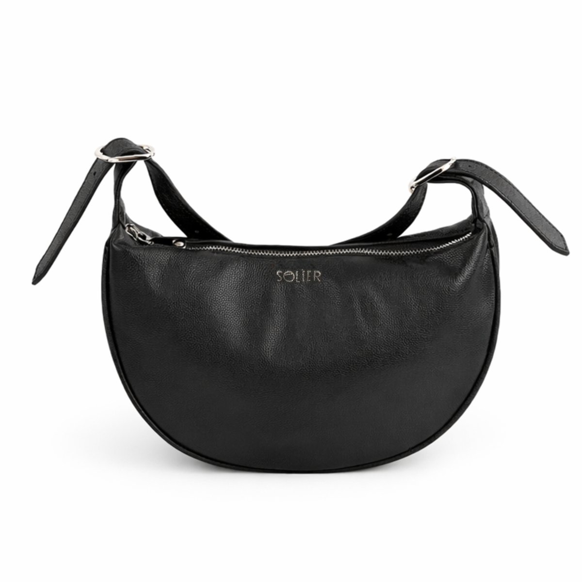 Solier FL47 CORIN - schoudertas voor dames - baguette stijl - natuurlijk leer - verstelbare schouderband - zwart