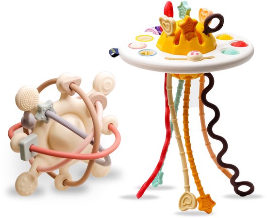 Bitey - Duo Set - Rammelaar & Ufo Speelgoed Set - Montessori - Ontwikkeling - Fijne Motoriek - Hoogwaardige Kwaliteit - 3 tot 24 maanden - Baby Speelgoed - Grijp- en Bijtspeelgoed