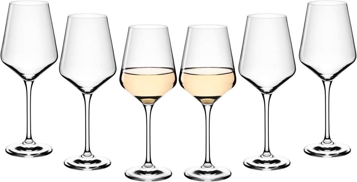 Set van 6 Moderne Witte Wijnglazen 450 ml - Vaatwasmachinebestendig Kristal