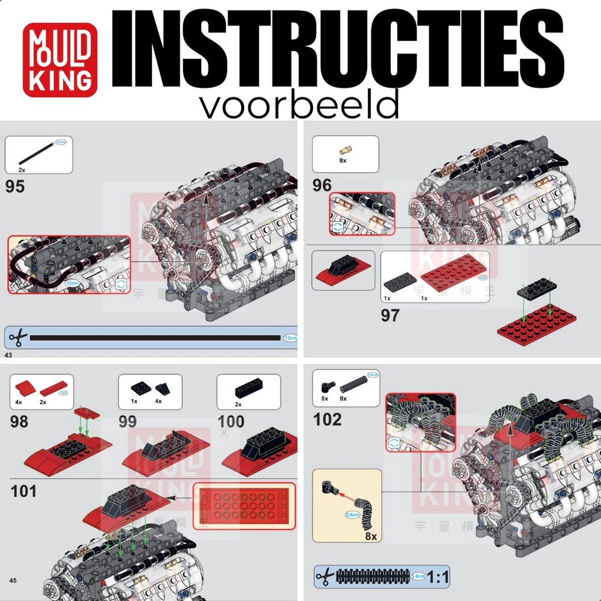 Mould King 10171 Icons Technic V8 formule 1 motor | F1 speed champions modelbouw | Creator classic bouwpakket compatibel met lego | Technische speelgoed ideas voor expert volwassenen & kinderen | Bouwdoos met 535 bouwstenen — afbeelding 9