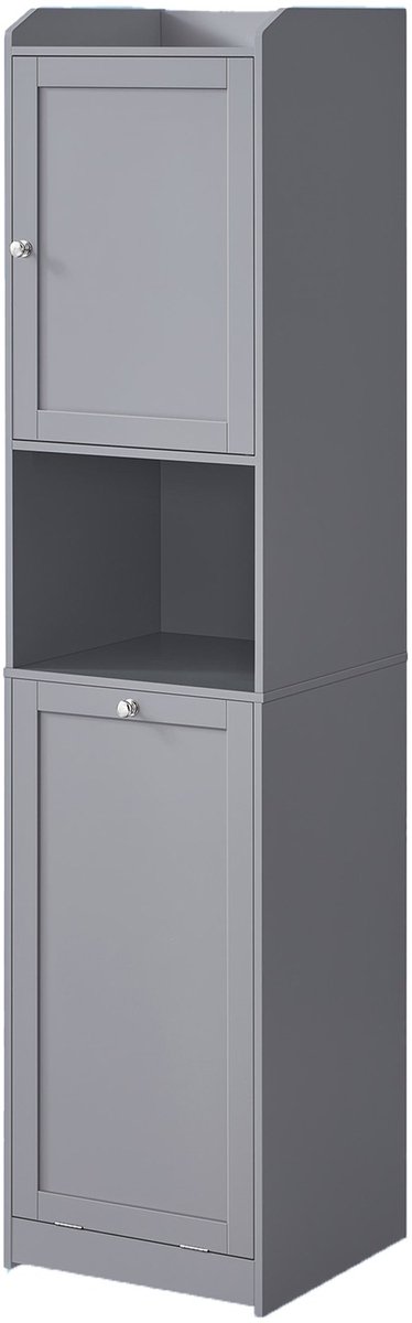 Badkamerkastje met wasmand – Uitneembare waszak – 40 x 40 x 169,9 cm – Grijs