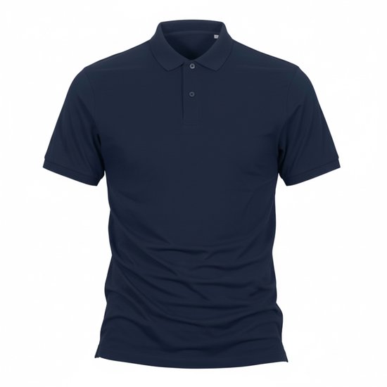Polo bleu marine à manches courtes et patte boutonnée.