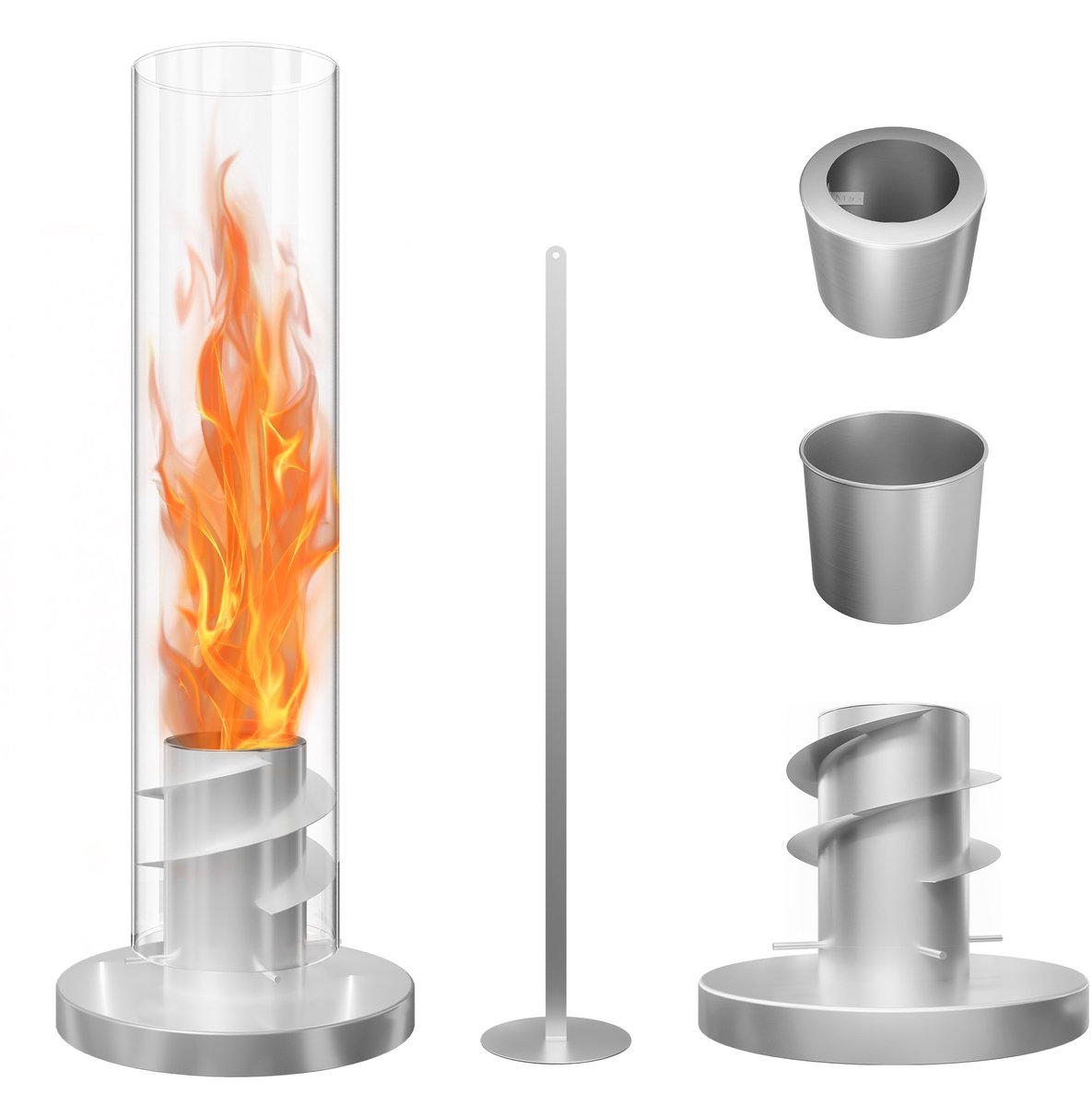 Aufun Onderhoudsvrij Bio-ethanolkachel - 56x13cm - Zilver - Premium Rvs & Glas Tafelvuur - Vrijstaand Terrashekeltje
