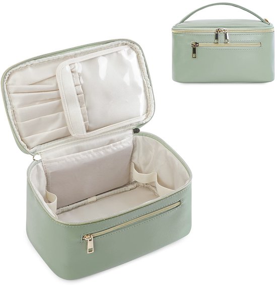 Trousse de toilette pour femme - Grande trousse de Maquillage rose avec compartiment pour pinceaux - Trousse de toilette de voyage en cuir PU - Trousse de rangement pour Accessoires de vêtements pour bébé de Maquillage
