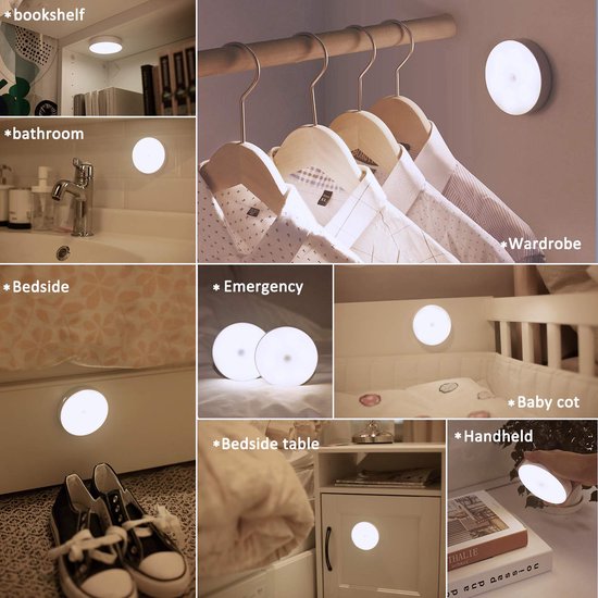 Ynkkvre - Nachtlampje - LED nachtlamp met bewegingssensor - magnetisch, draadloos en oplaadbaar via USB - kunststof - warm wit licht, 4000K - kan overal worden geplakt, set van 2 van Merkloos — afbeelding 3