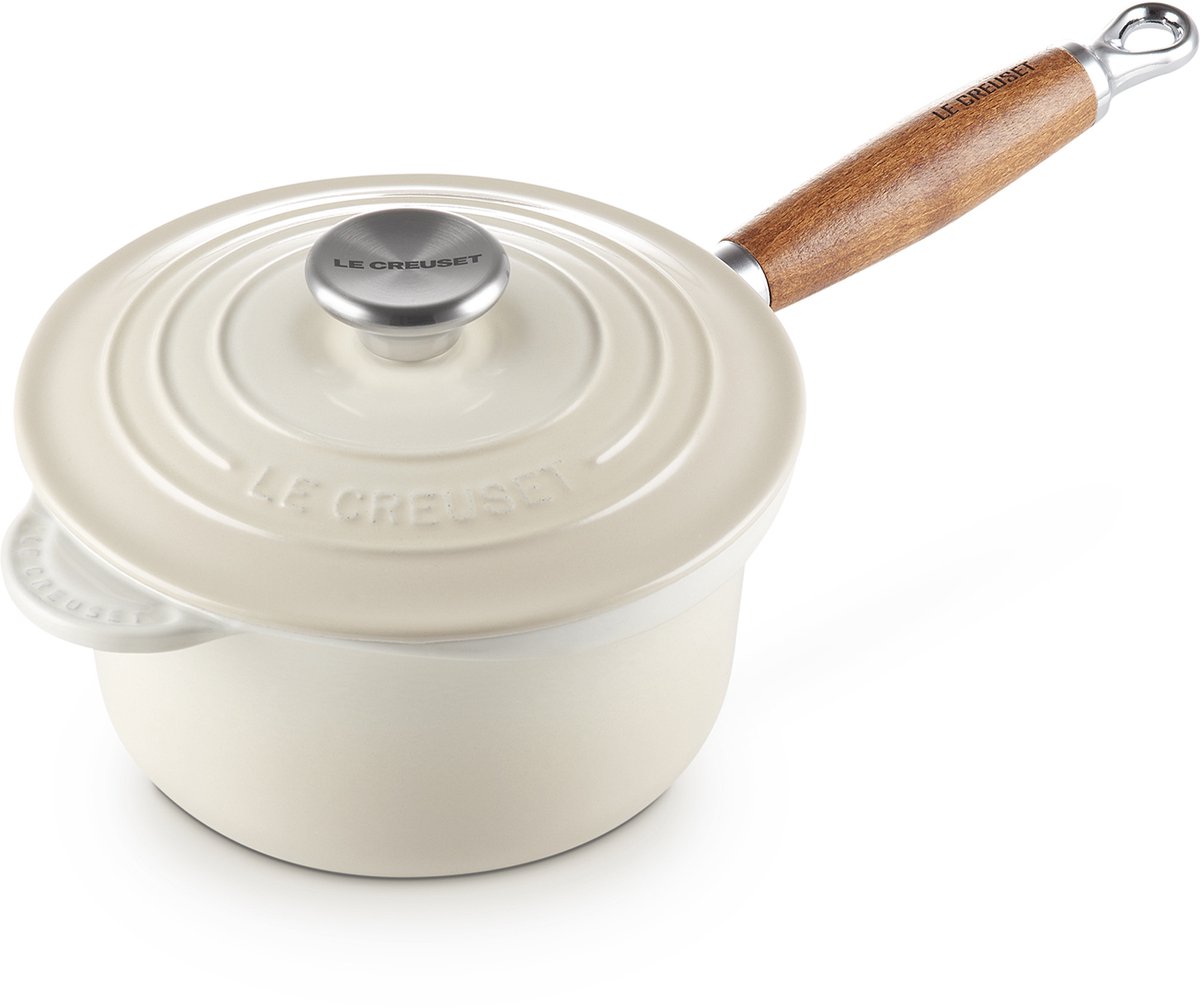 Le Creuset Steelpan met deksel en houten handvat Meringue Ø 18cm 1,8l