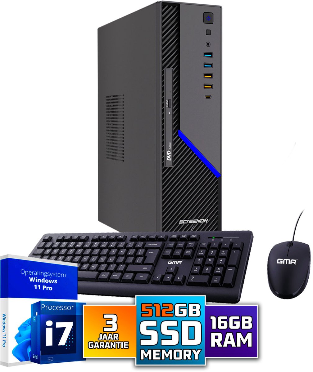Intel Compleet PC | Intel Core i7 | 16 GB DDR4 | 1 TB SSD - NVMe | Windows 11 Pro + WiFi & Bluetooth