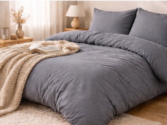 Dekbedovertrek Flanel Effen Grijs 140x200/220 cm + 1 kussensloop — afbeelding 4