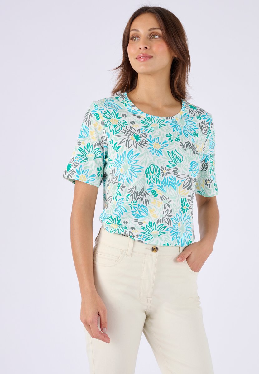 Damart - T-shirt met print van zuiver katoen - Dames - Groen - M