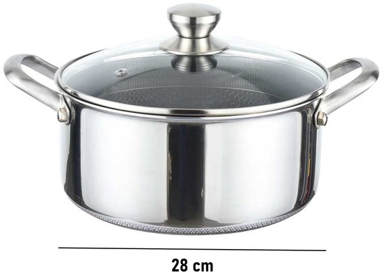 Cheffinger, Soeppan 28 cm, 8 l, met antiaanbaklaag en deksel, Zilveren van Cheffinger — afbeelding 2