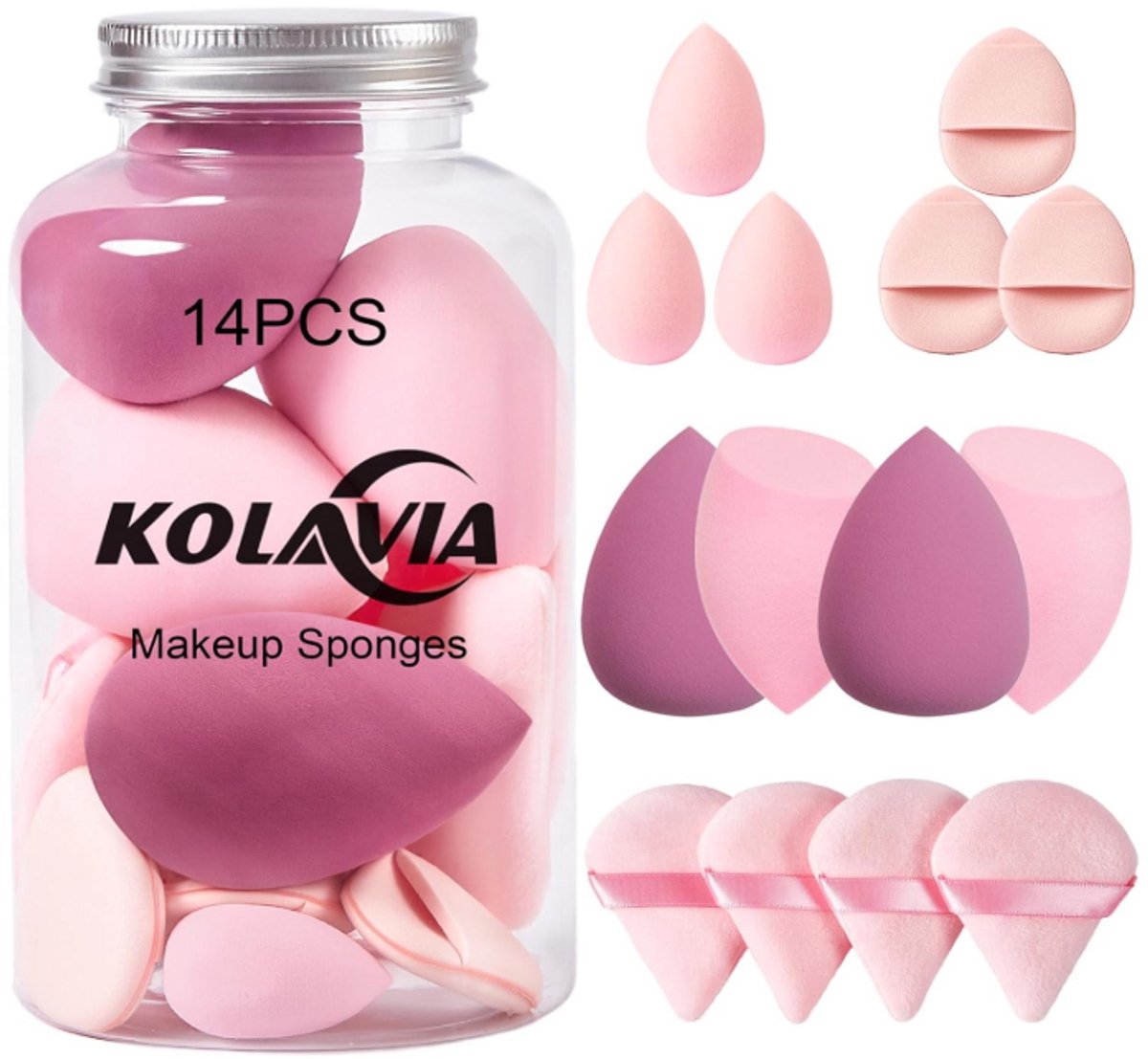 Kolavia Makeup Sponge Set, Beauty Blender Sponges - 14 STUKS