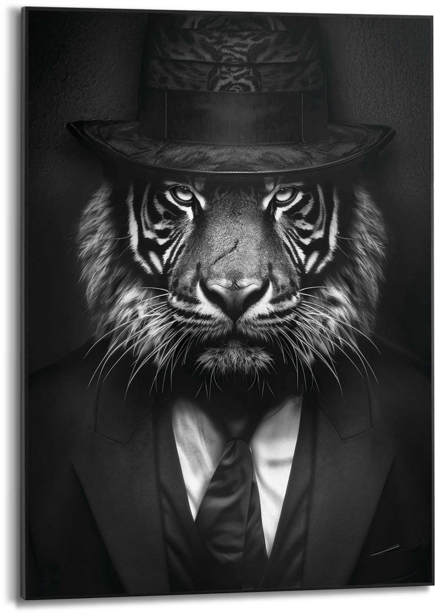 REINDERS Schilderij Tiger Man - 70 x 50 - Hout - REINDERS Zwart-Wit Zwart