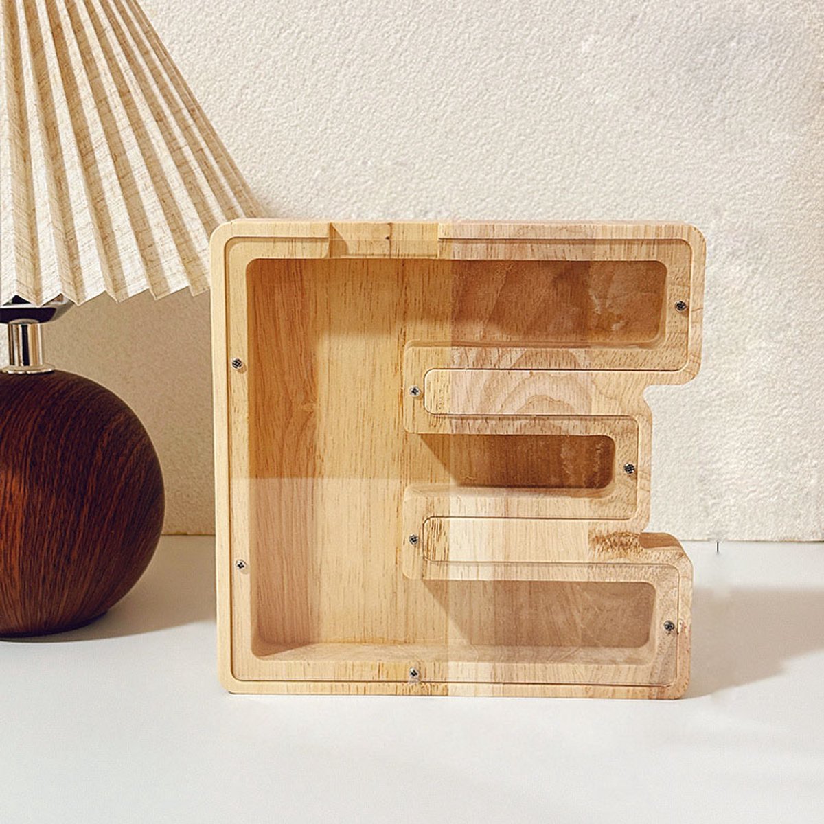 Vitdipy-Letter Spaarpot-Houten Spaarpot-Spaarpot-Letter E