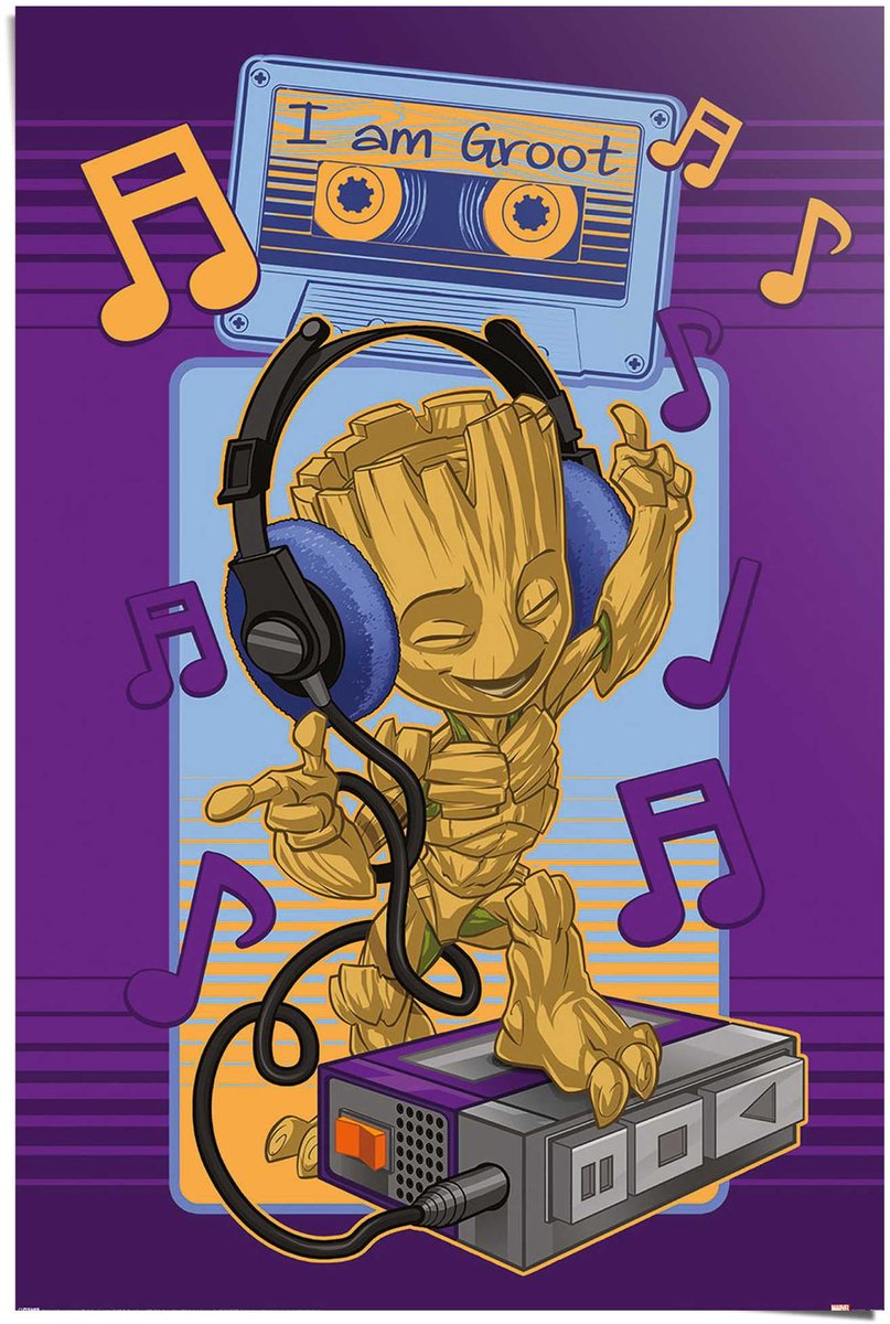 REINDERS Poster Guardians of the Galaxy - groot cassette - 91,5 x 61 - Papier - REINDERS paars