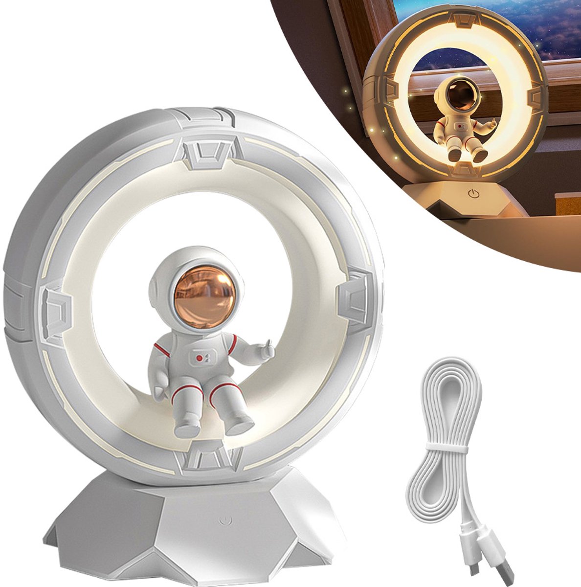 Astronaut Ball Lamp - LED Nachtlamp voor Kinderen - Tafellamp met Warm Licht - Decoratie voor Slaapkamer - USB Aansluiting - Wit
