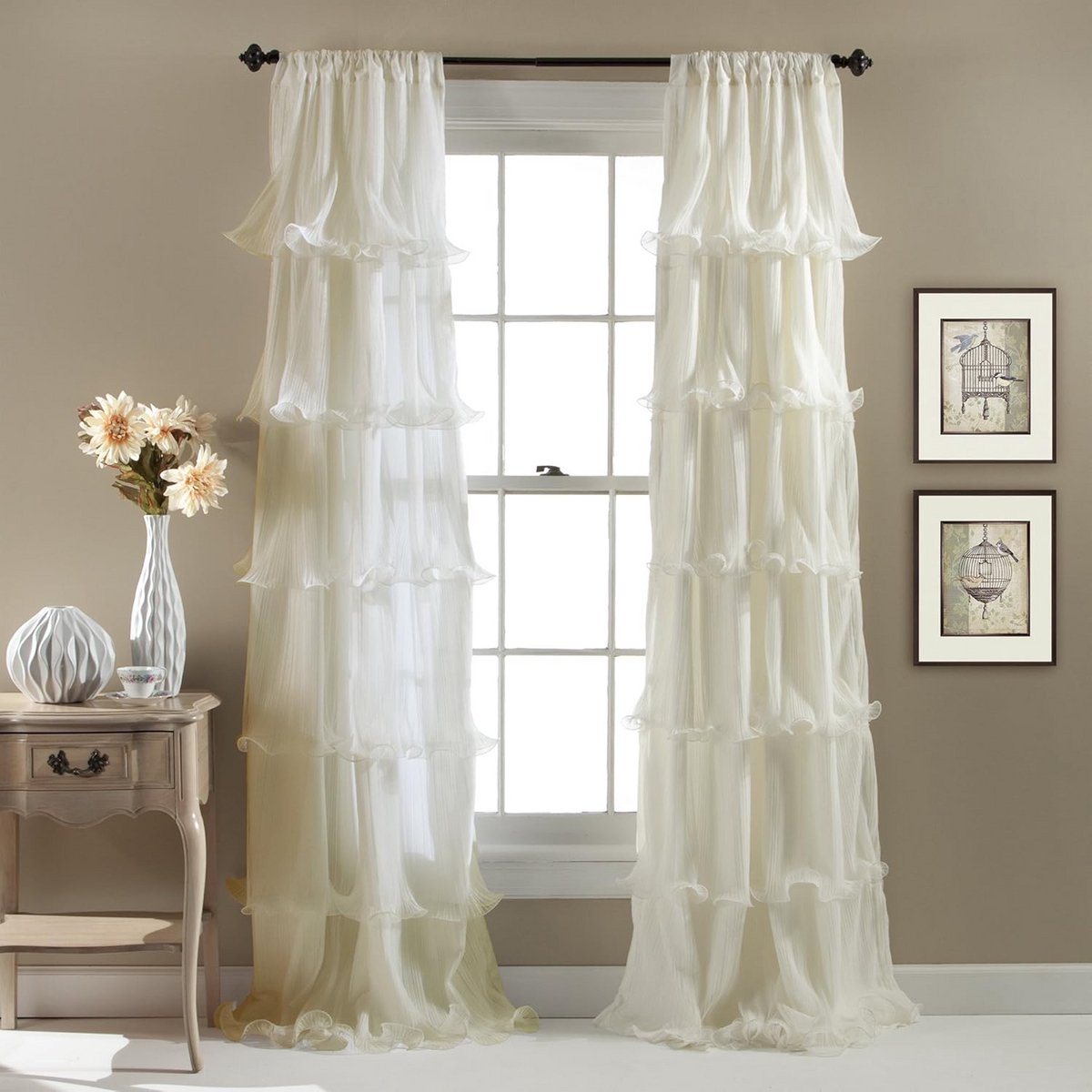 Elegante Sheer Waaier Textuur Gordijn voor Woonkamer, Slaapkamer (Ivory, 1 Stuk, 213x137 cm)