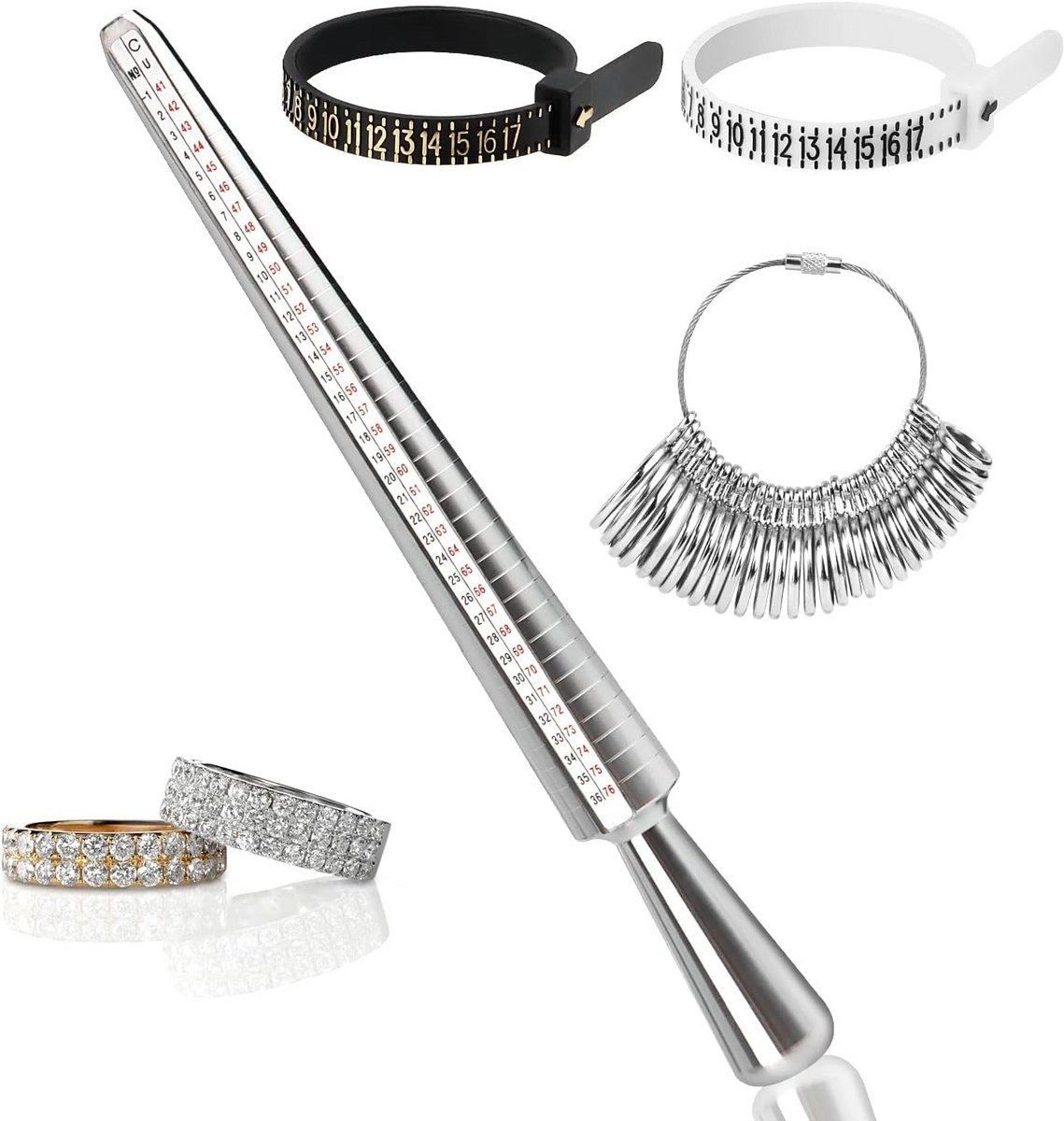 Set van 4 Professionele Ringmaatmeters - Ringmeetinstrumenten voor EU en VK Maten