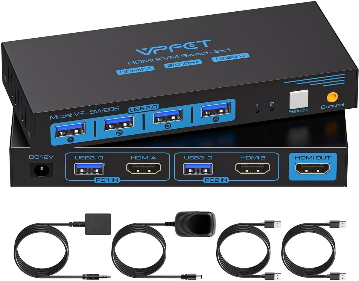 8K HDMI KVM Switch 2 PC naar 1 Monitor met USB 3.0 Hub en Desktop Controller