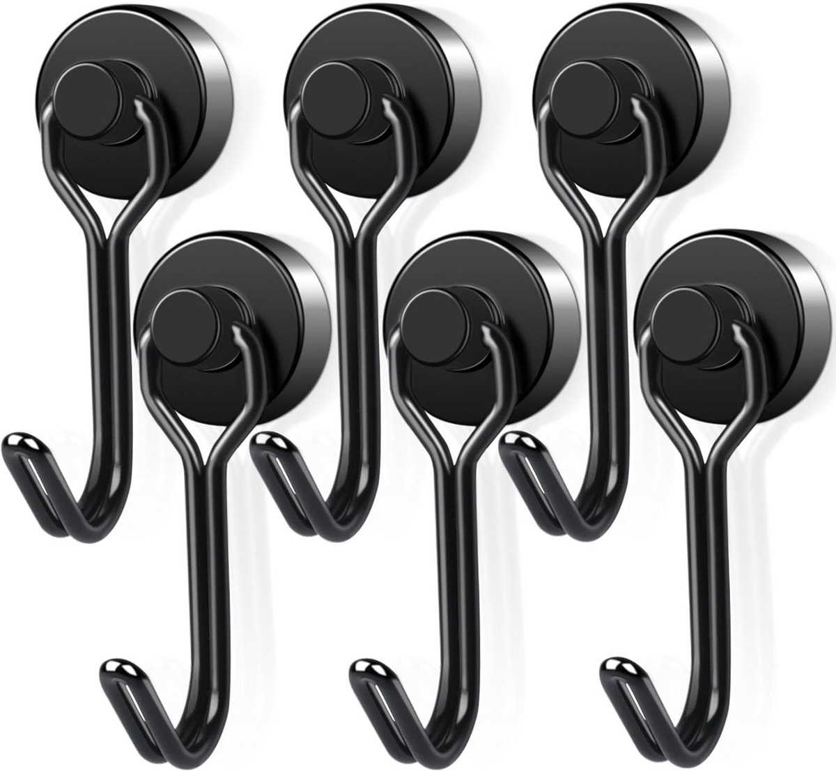 Extra Sterke Magnetische Haken Draaibaar - 6 Stuks Neodymium Magneet Haak voor Keuken en Koelkast - Houdt 10KG