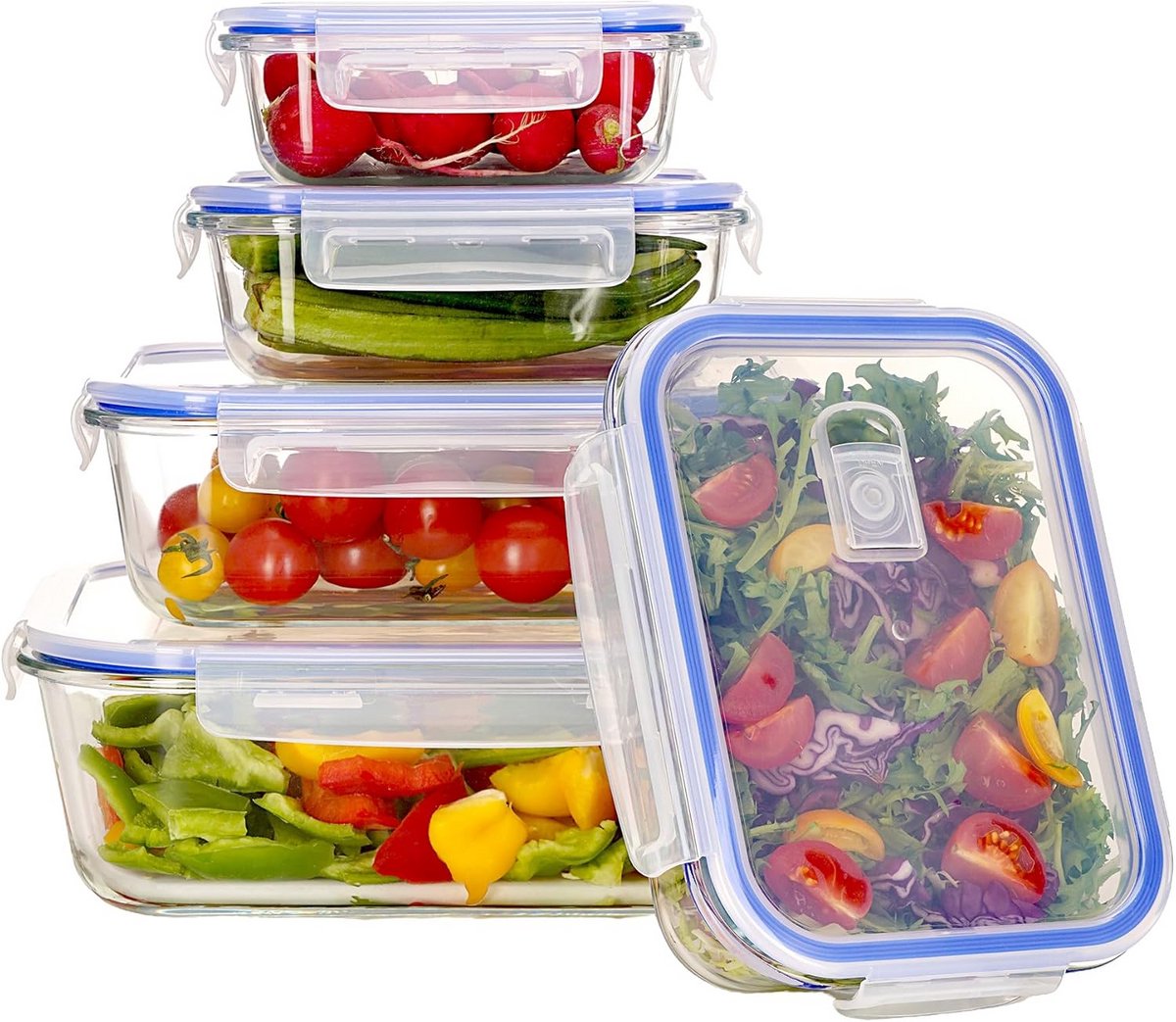 Glazen voorraadcontainers Set van 5 - Luchtdichte Bewaarboxen met Deksel