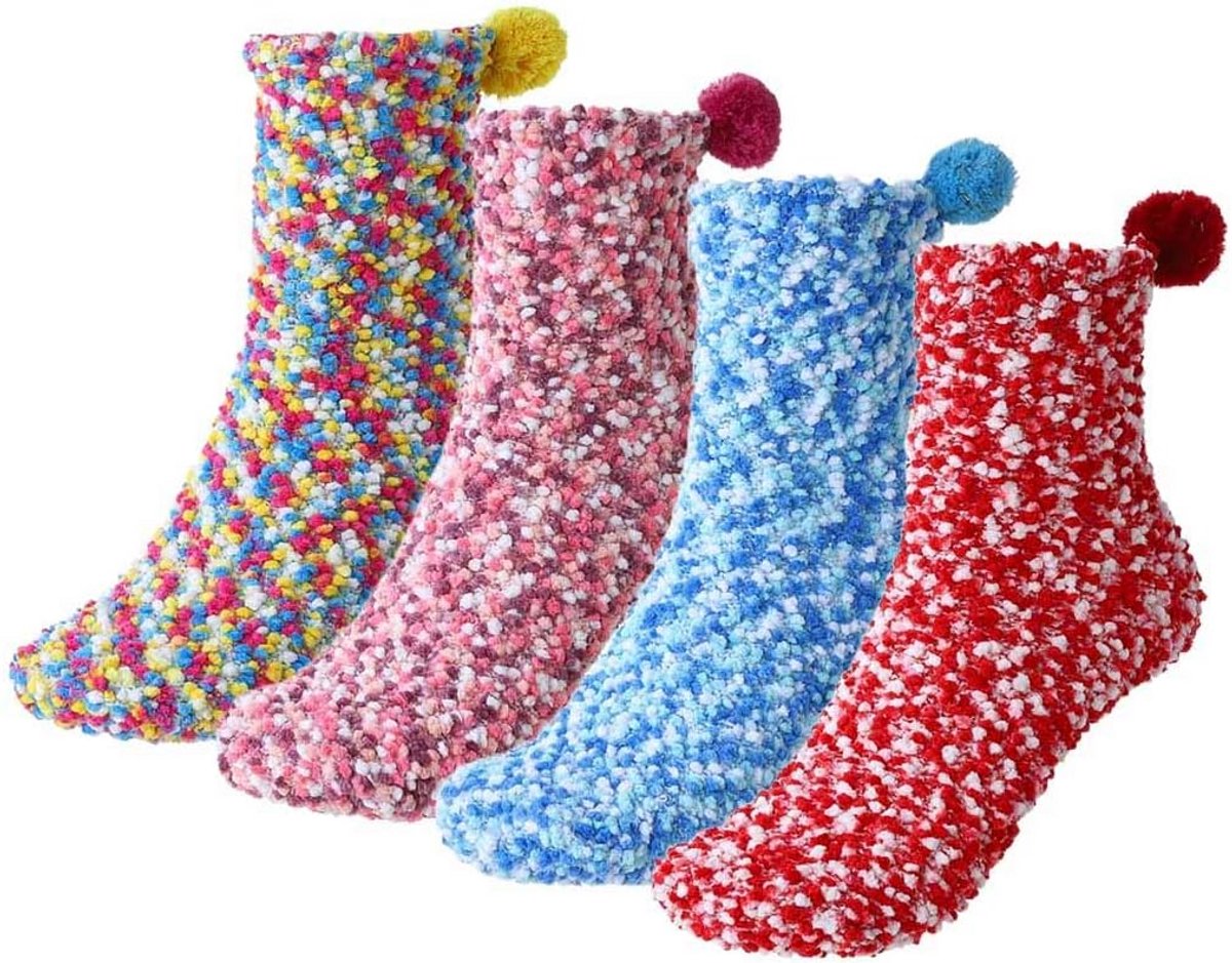 Warme Pluizige Binnen Sokken voor Dames en Meisjes met Strepen