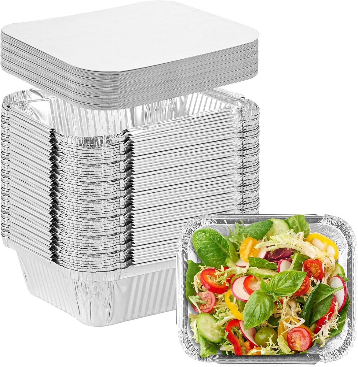 Set van 100 Aluminium Wegwerpschaaltjes met Deksel voor Grill en Oven