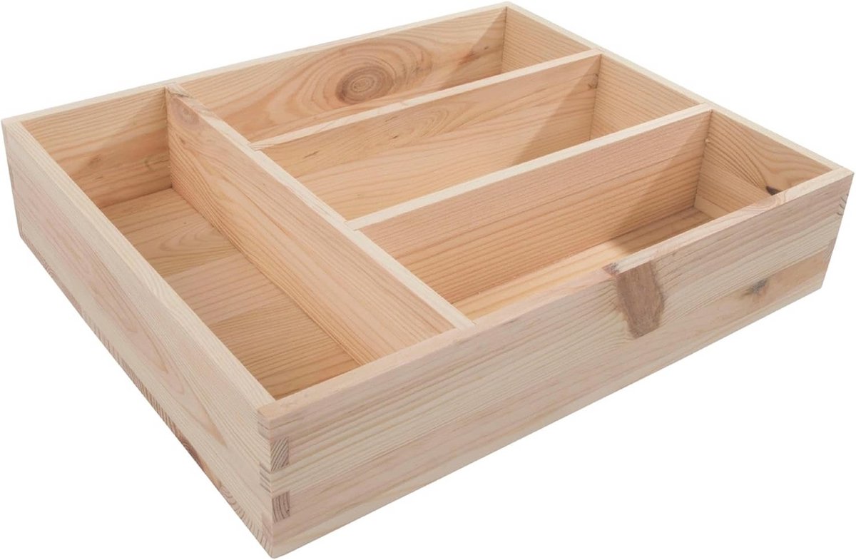 Houten Bestekbak met 4 Vakken - Ongeverfd Hout voor DIY & Kasten Organizer