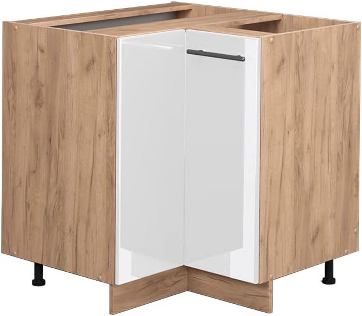 Moderne Hoekonderkast Keukenmodule Wit Hoogglans en Goudkleurige Accent Kast 80.5 cm