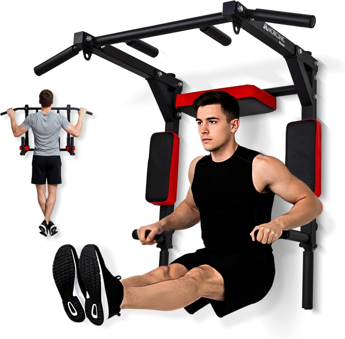 Multifunctionele Chin-Up Stang voor Deur - 2-in-1 Pull-Up, Dip en Sit-Up Bar met Rugsteun