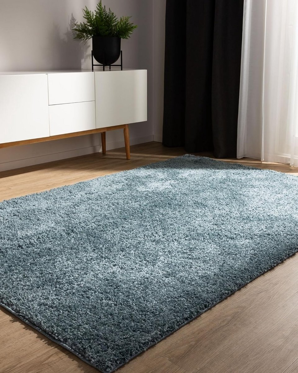 Hoogpolig vloerkleed blauw 80x150 cm - zacht en gemakkelijk in onderhoud - geschikt voor v
