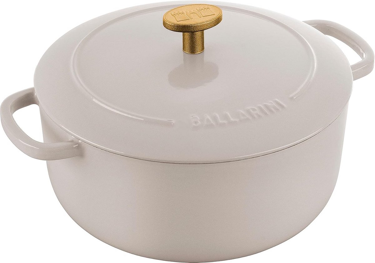Ronde Ovenschotel van Gietijzer - Voorzien van Emaille Coating - 20 cm - 2.5 Liter - Ivoorwit