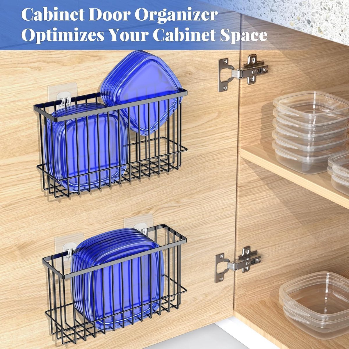 Candala Keukenkastorganizer, opbergdoos, keuken, zelfklevende keukenkasten, metalen opbergdozen, 2 stuks, middelgrote grote voorwerpen, organizer voor kast, badkamer, koelkast (zwart)