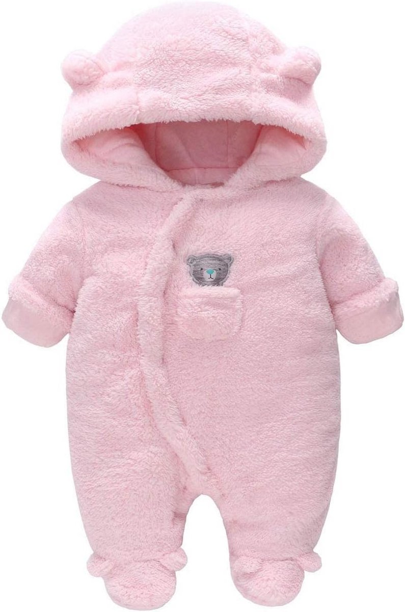 Warme Fleece Baby Snowsuit met Capuchon en Berenoren voor Pasgeborenen