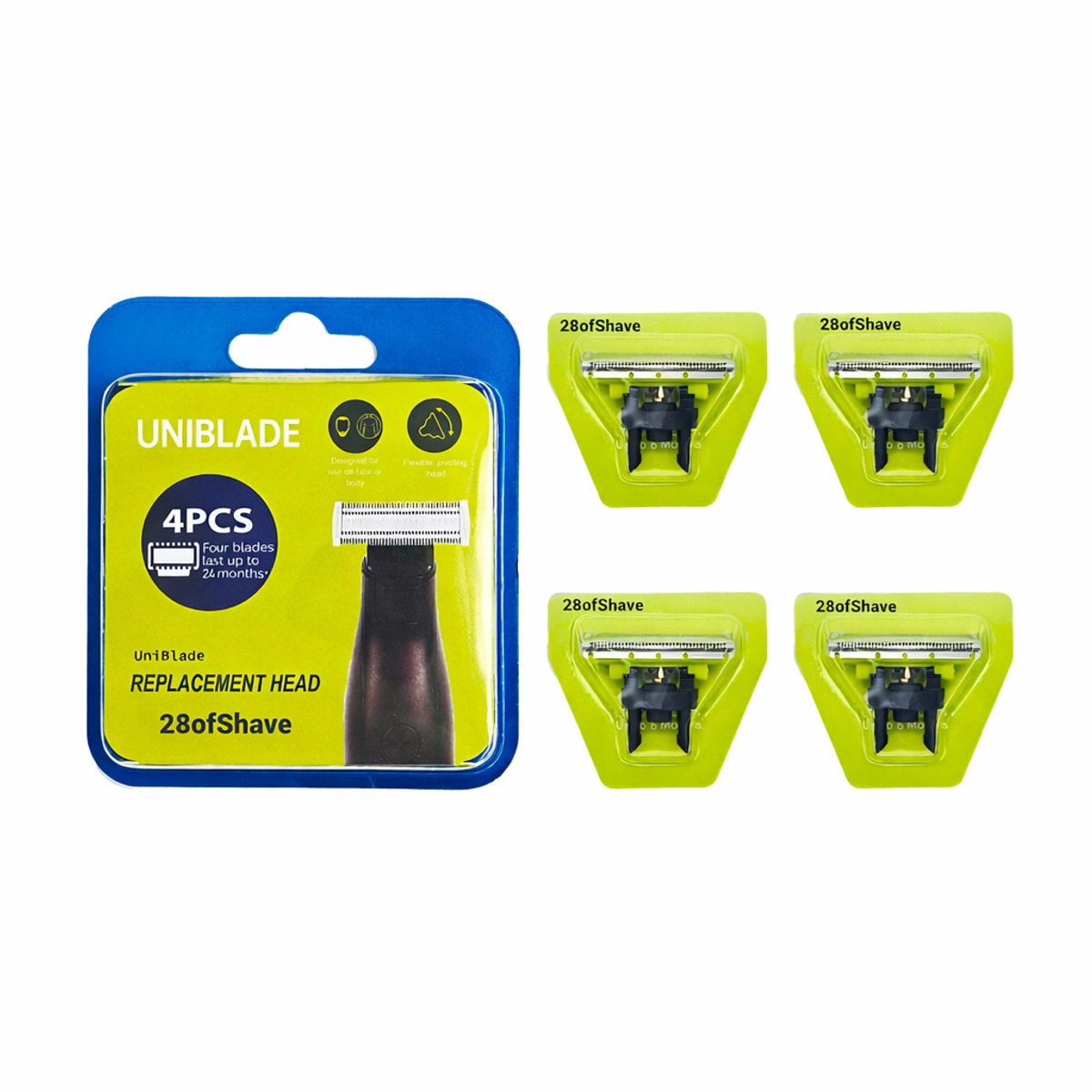 28ofShave Vervangende Scheermessen – 4 Stuks – Compatibel met Philips OneBlade & OneBlade Pro – Vervangmes / Scheerkop – Voor Trimmen, Stylen en Scheren - scheermesjes / mesjes