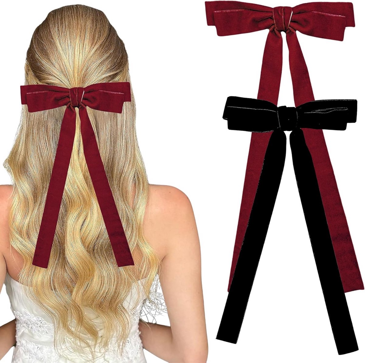 Set van 2 Grote Fluwelen Strik Haarspeld voor Dames en Meisjes