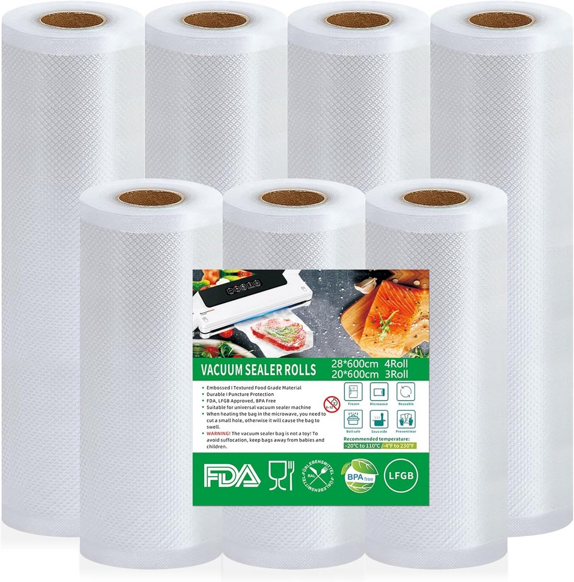 Vacumeerrollen voor Voedselopslag - 2 Maten, BPA-vrij en Hersluitbaar
