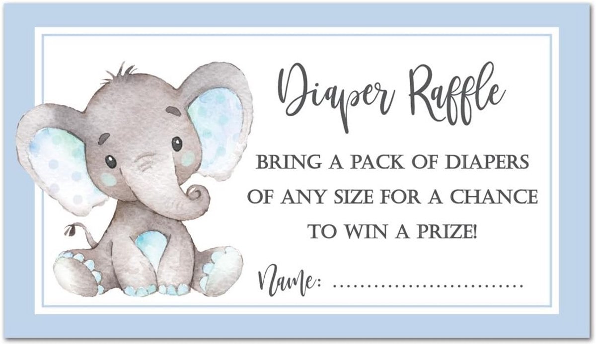 48 Loterijkaarten Luierspellen Baby Shower Blauwe Olifant