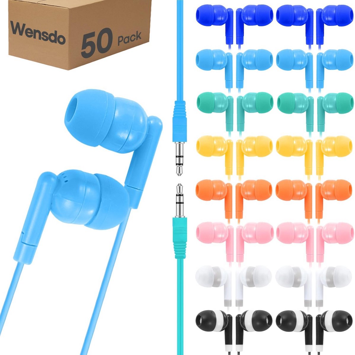 Bulk Set van 50 Kinder Oordopjes met 3.5mm Jack - Assorti Kleuren voor School, Computer & Tablet