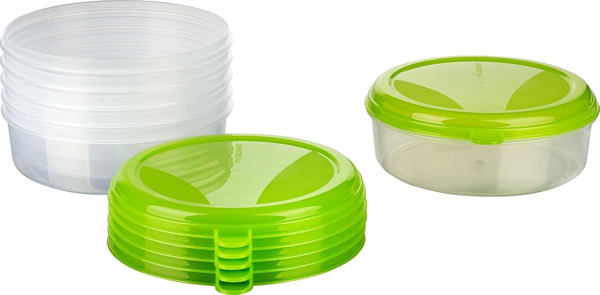 Ronde Diepvriesdozen Groen - 6 Stuks Set - 1,5 Liter Vershoudboxen Stapelbaar