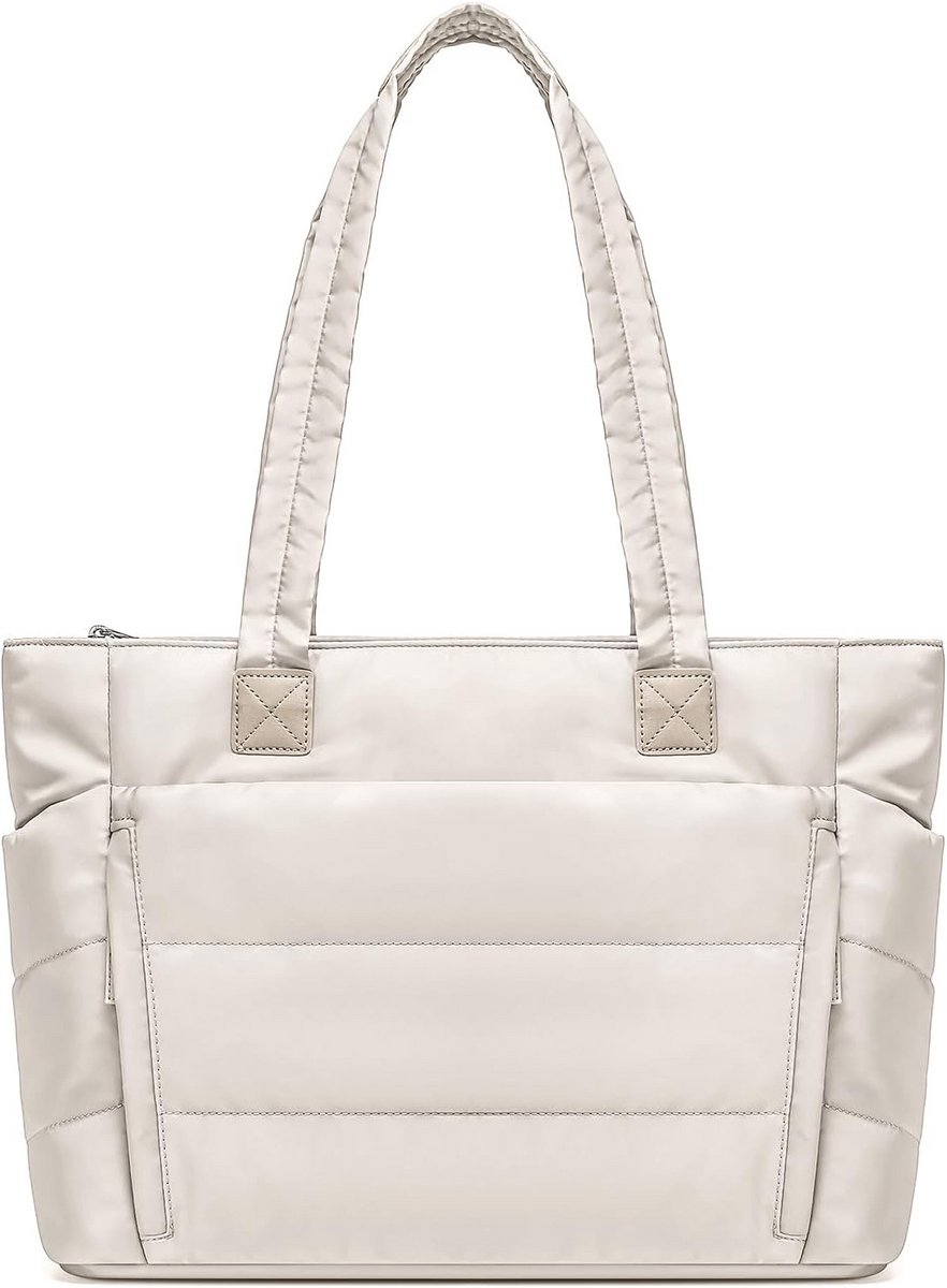Dames Handtas Medium Gevoerde Shopper Beige Ruim voor Werk en Reizen