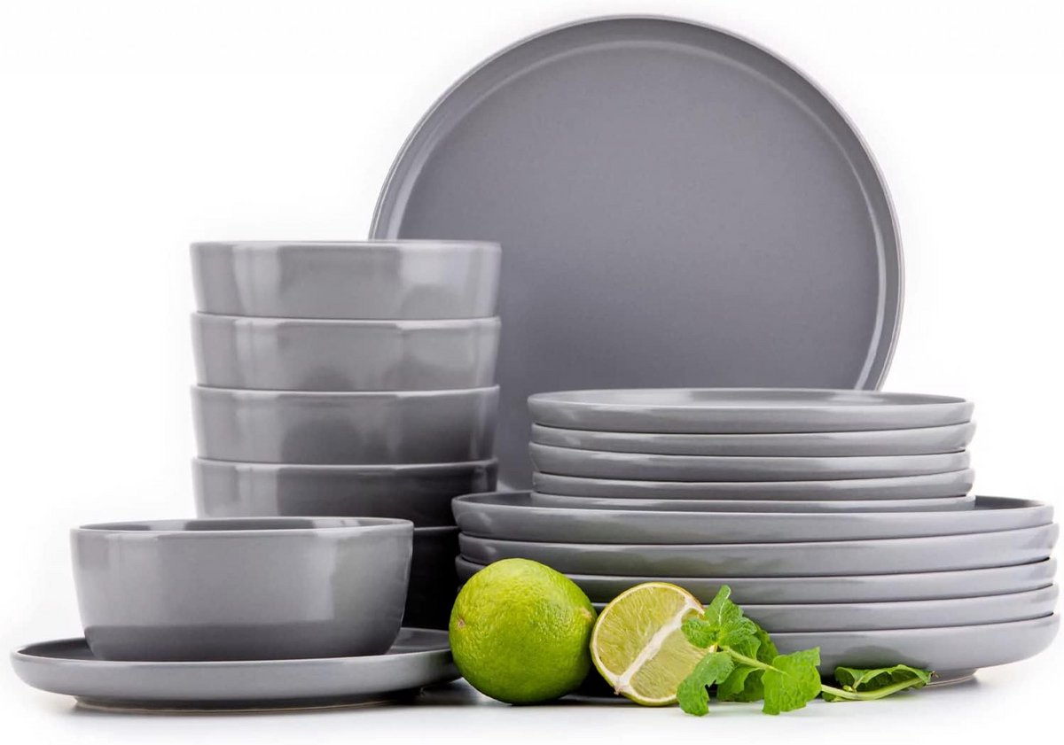 Tafelservies Set 18-delig voor 6 Personen - Keramiek Dinerset in Grijs