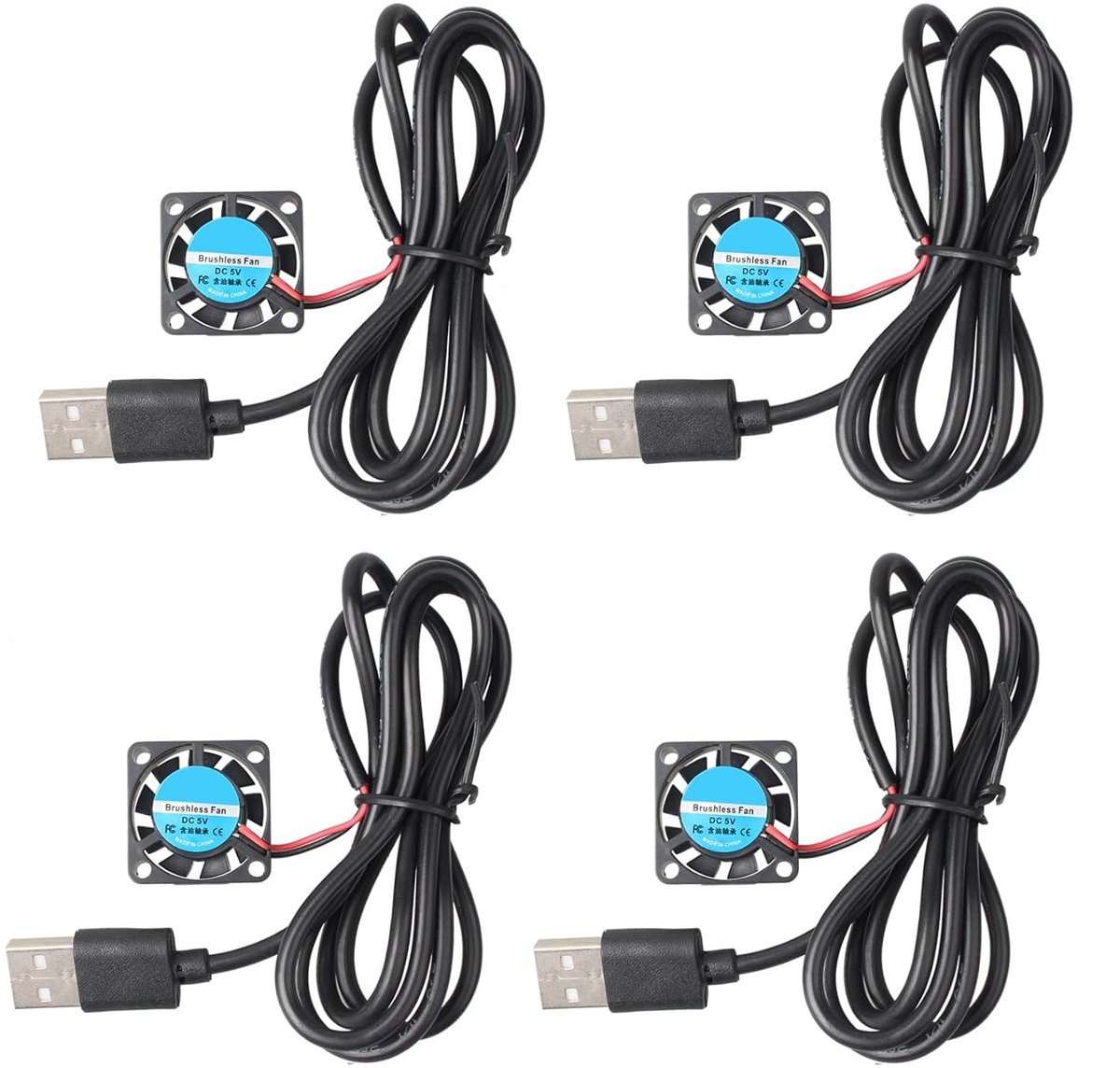 4 Stuks Stille Koelventilator 25x25x7mm met USB voor 3D Printer en PC