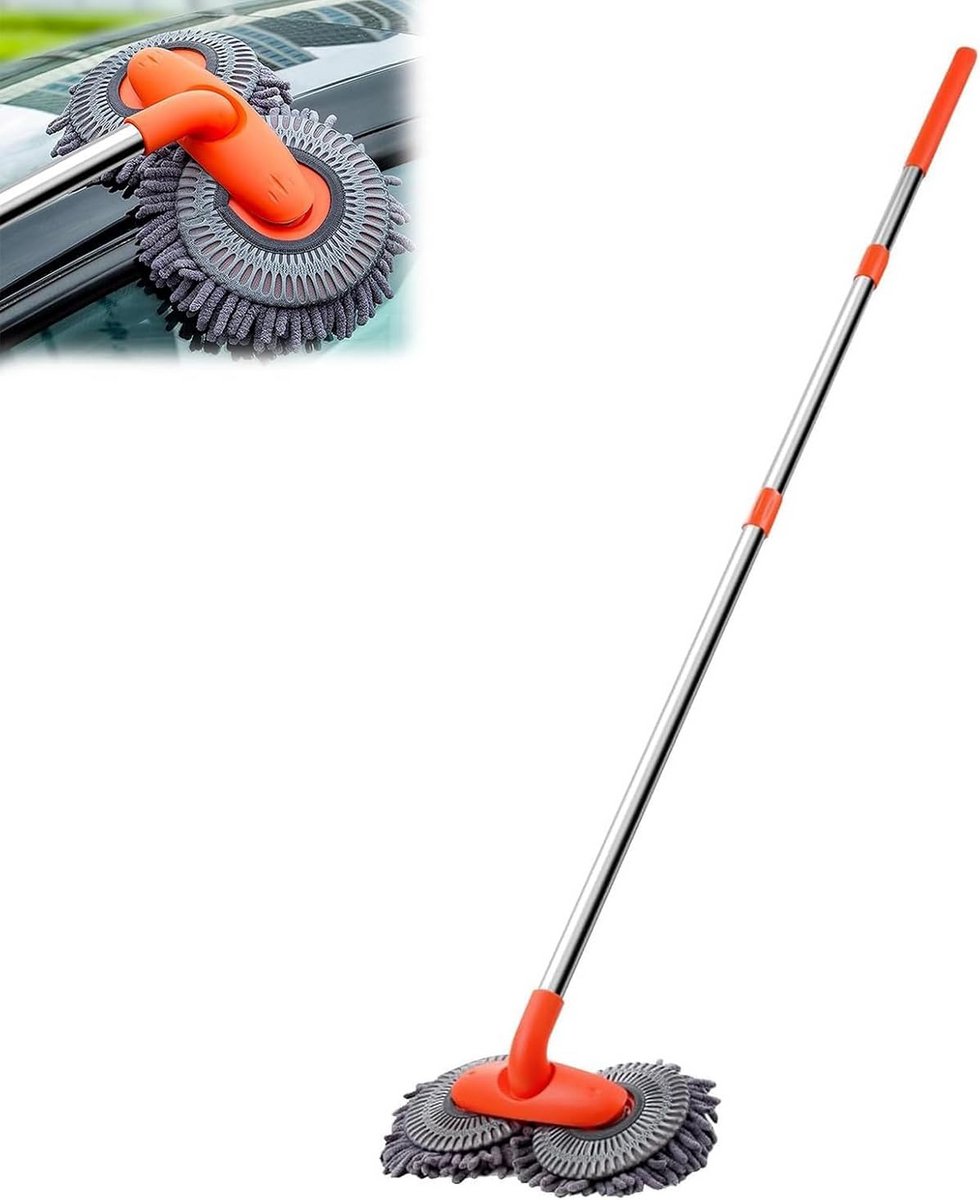 Dubbelkoppige Autowasborstel met Telescoopsteel - Microvezel en Chenille