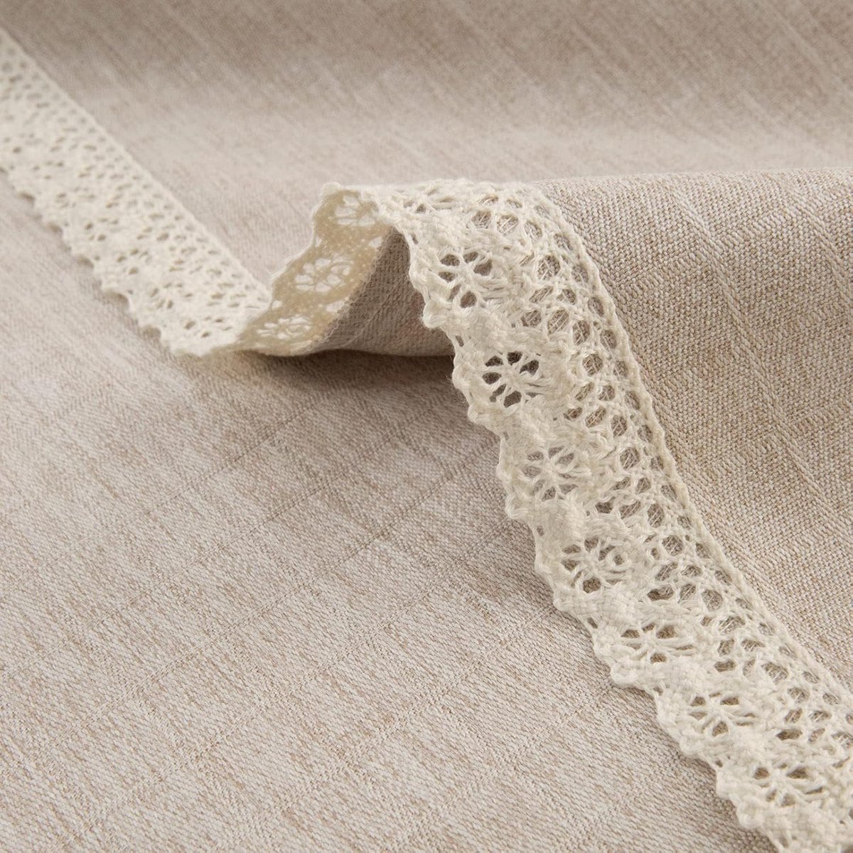 Ronde Tafelkleed Linnen Jute Rustiek Beige Wasbaar met Kantrand
