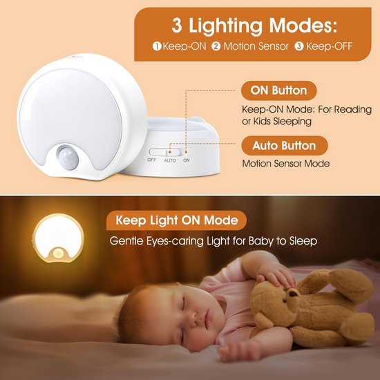 Oplaadbaar Baby Nachtlampje met Bewegingssensor, 3 Stuks, USB LED Verlichting — afbeelding 2
